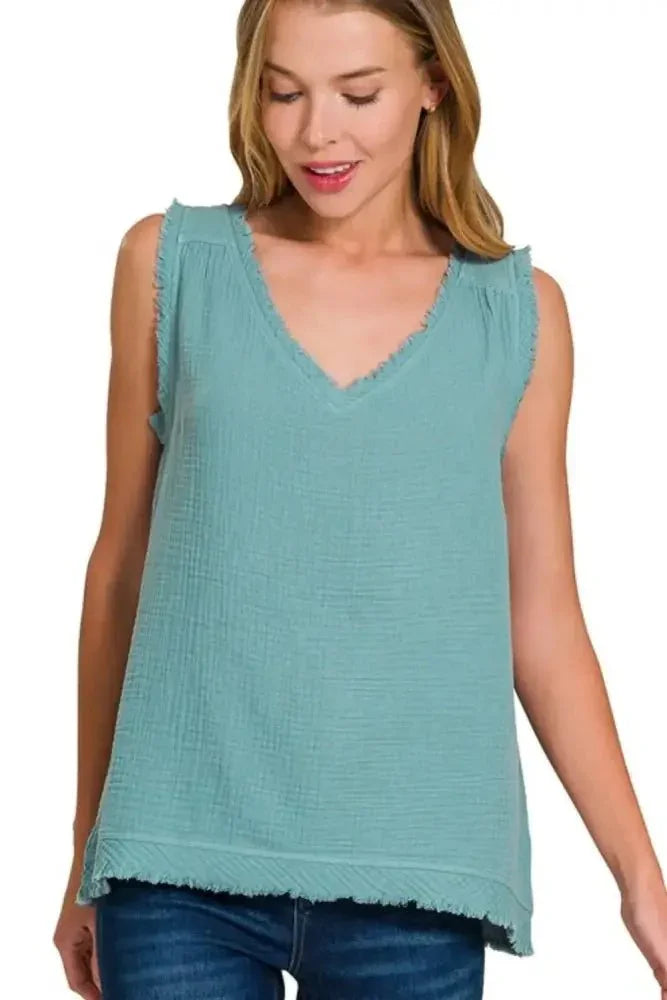 Zenana Double Gauze Raw Edge V - Neck Tank - Update AvenueTrendsi10010012741102410010012741102440d3d561 - 79b2 - 46fd - b5d9 - 3569c4fac270 - Max - OriginDUSTY TEAL