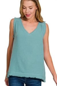 Zenana Double Gauze Raw Edge V - Neck Tank - Update AvenueTrendsi10010012741102410010012741102440d3d561 - 79b2 - 46fd - b5d9 - 3569c4fac270 - Max - OriginDUSTY TEAL