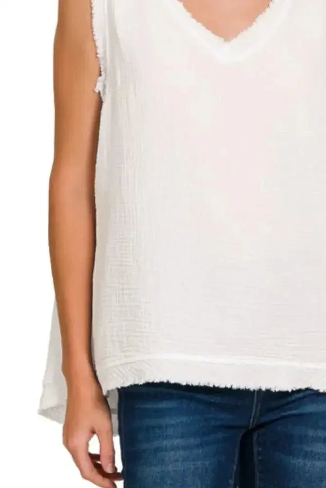 Zenana Double Gauze Raw Edge V - Neck Tank - Update AvenueTrendsi100100197441356100100197441356a75094cd - 8780 - 48a8 - a7dd - 1176c561888e - Max - OriginWHITE