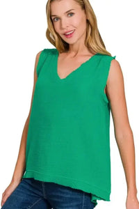 Zenana Double Gauze Raw Edge V - Neck Tank - Update AvenueTrendsi100100235101159100100235101159112a38b3 - d3eb - 458c - 9552 - d2f4d68d21e9 - Max - OriginK GREEN