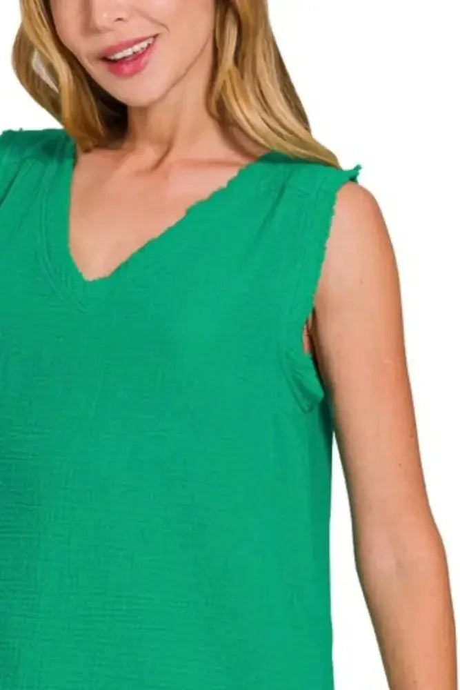 Zenana Double Gauze Raw Edge V - Neck Tank - Update AvenueTrendsi1001002351011591001002351011597bfa383c - acef - 40ae - 9fa3 - c6ea98dd2957 - Max - OriginK GREEN