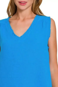 Zenana Double Gauze Raw Edge V - Neck Tank - Update AvenueTrendsi1001006573418531001006573418534c813421 - bde0 - 4ec4 - aad1 - 7171c469fe4a - Max - OriginDEEP SKY