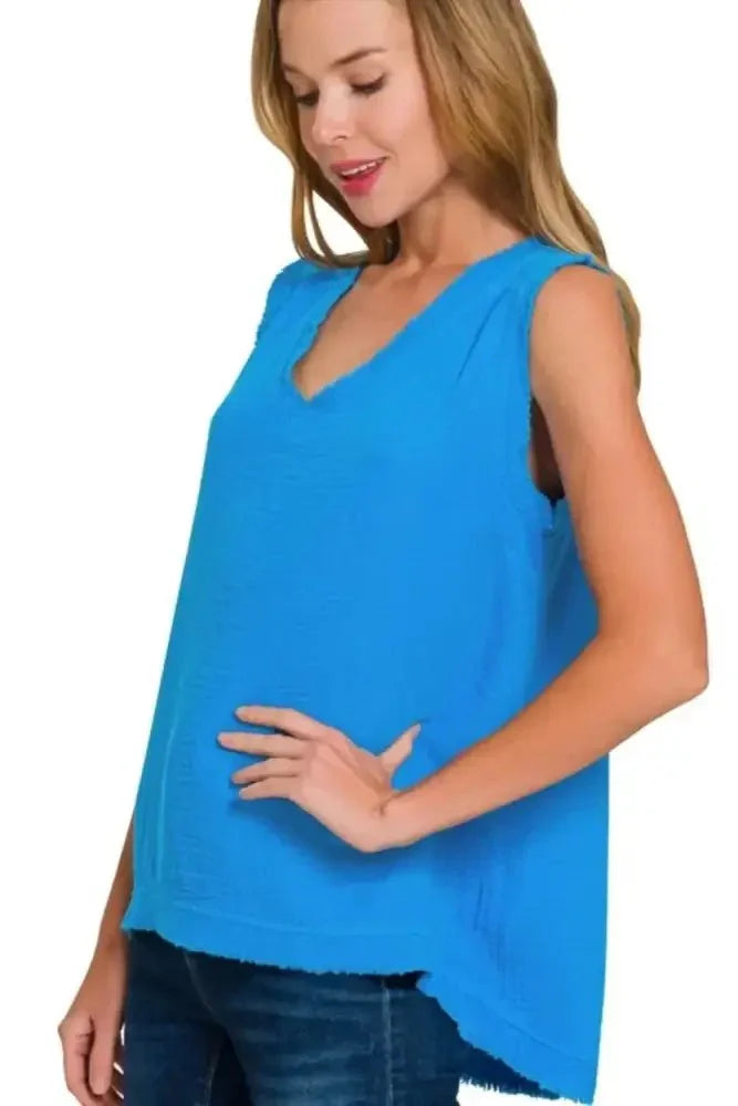 Zenana Double Gauze Raw Edge V - Neck Tank - Update AvenueTrendsi100100657341853100100657341853333900a3 - 656b - 4206 - aaf5 - 990379ab81ad - Max - OriginDEEP SKY