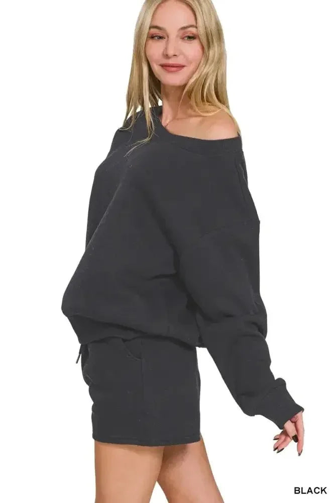 Zenana Fleece Boat Neck Sweatshirt and Shorts Set - Update AvenueDaily EssentialsTrendsi10010005696127110010005696127103c14905b1d04122be2cb2f2755e88df - Max - OriginBLACK