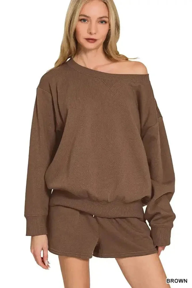 Zenana Fleece Boat Neck Sweatshirt and Shorts Set - Update AvenueDaily EssentialsTrendsi100100905091682100100905091682a00b687da2074706aae28f46408c011c - Max - OriginBROWN