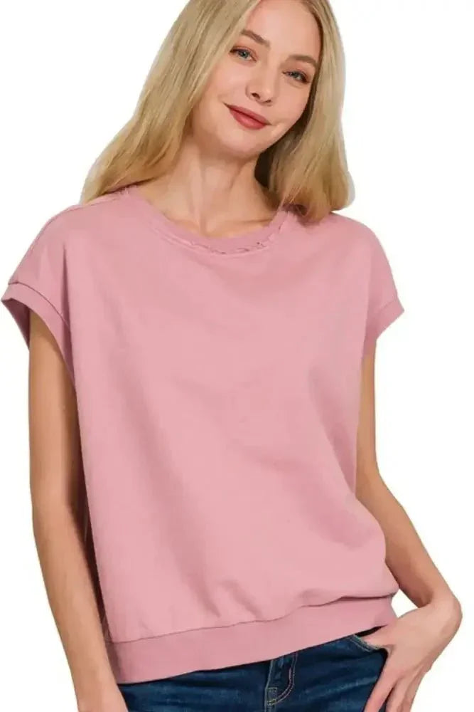 Zenana French Terry Round Neck Cap Sleeve T-Shirt - Update AvenueT-ShirtsTrendsi100100252621624100100252621624dbfd371a - e87b - 44e1 - bb56 - d55cacca3e24 - Max - OriginLT ROSE