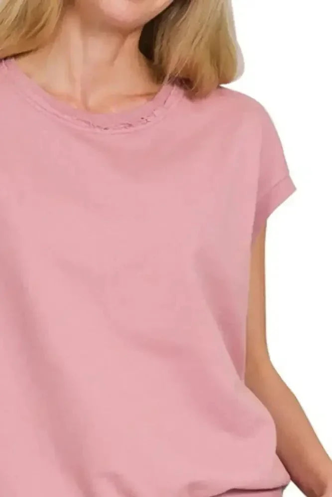 Zenana French Terry Round Neck Cap Sleeve T-Shirt - Update AvenueT-ShirtsTrendsi1001002526216241001002526216246fac2283 - 392e - 483e - 87b0 - 4ad41a0504a1 - Max - OriginLT ROSE