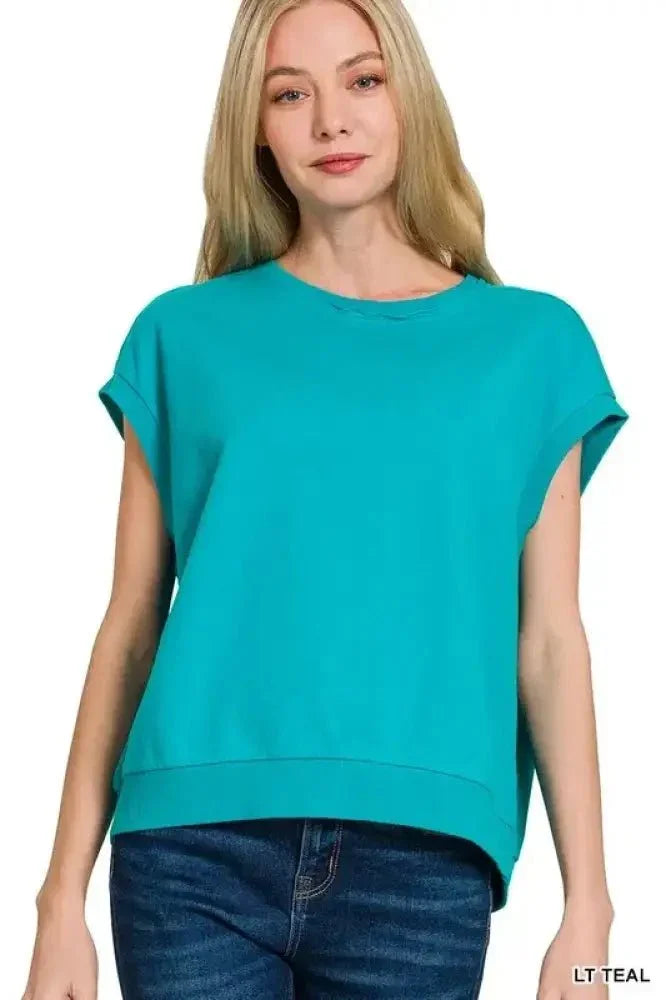 Zenana French Terry Round Neck Cap Sleeve T-Shirt - Update AvenueT-ShirtsTrendsi10010035002181210010035002181239d96615f18f468fa3b947aba8a29529 - Max - OriginLT TEAL