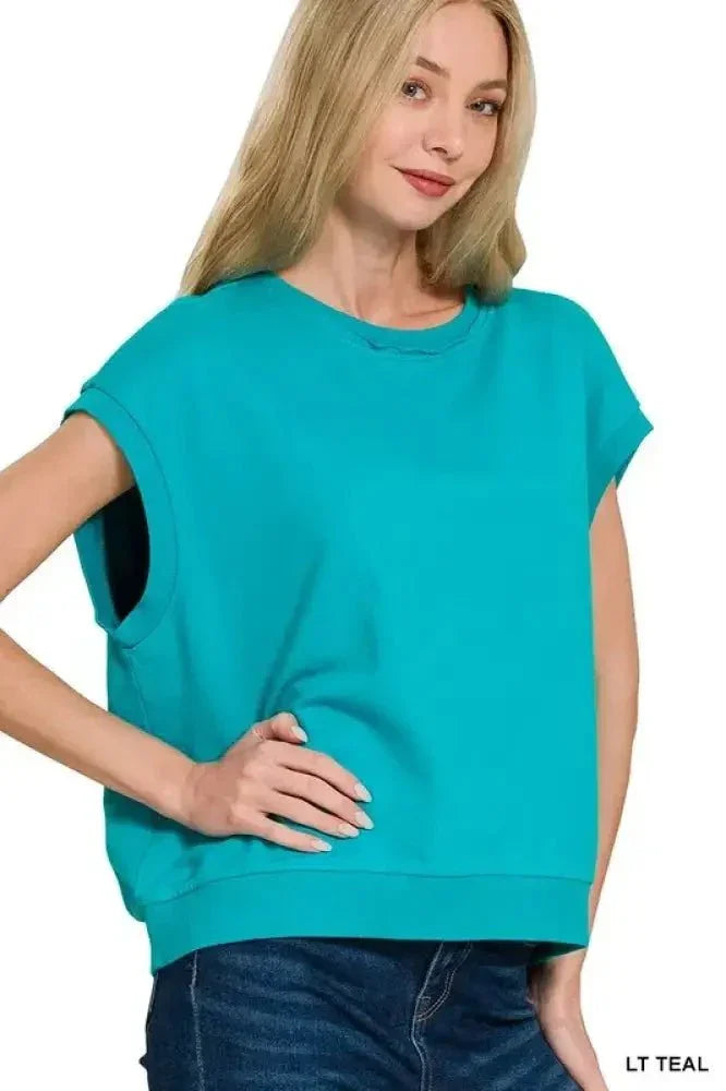 Zenana French Terry Round Neck Cap Sleeve T-Shirt - Update AvenueT-ShirtsTrendsi100100350021812100100350021812a1d8ac8d173244e4af3205a7d1787e9b - Max - OriginLT TEAL