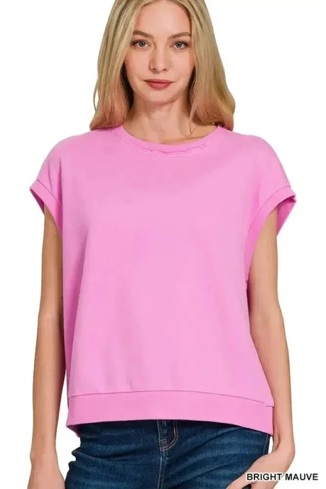 Zenana French Terry Round Neck Cap Sleeve T-Shirt - Update AvenueT-ShirtsTrendsi100100380201240100100380201240305e497e1c4d4cc89cb45100dc39373f - Max - OriginBRIGHT MAUVE