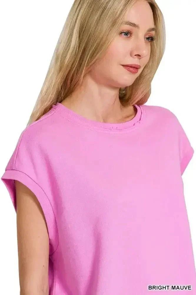 Zenana French Terry Round Neck Cap Sleeve T-Shirt - Update AvenueT-ShirtsTrendsi100100380201240100100380201240f10f160e2e8e47009551e4ce5879c36d - Max - OriginBRIGHT MAUVE