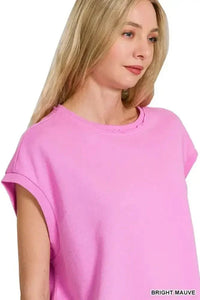 Zenana French Terry Round Neck Cap Sleeve T-Shirt - Update AvenueT-ShirtsTrendsi100100380201240100100380201240f10f160e2e8e47009551e4ce5879c36d - Max - OriginBRIGHT MAUVE