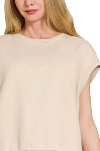 Zenana French Terry Round Neck Cap Sleeve T-Shirt - Update AvenueT-ShirtsTrendsi10010047034175310010047034175380353e52 - 0c5b - 4aef - 887e - ddb02ea8150b - Max - OriginSAND BEIGE