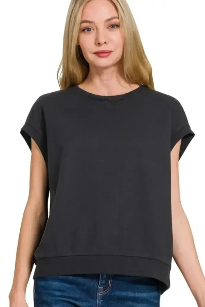 Zenana French Terry Round Neck Cap Sleeve T-Shirt - Update AvenueT-ShirtsTrendsi100100639271622100100639271622bf724c4f - c8ed - 43ba - 92a2 - d9898e2a8cf0 - Max - OriginBLACK
