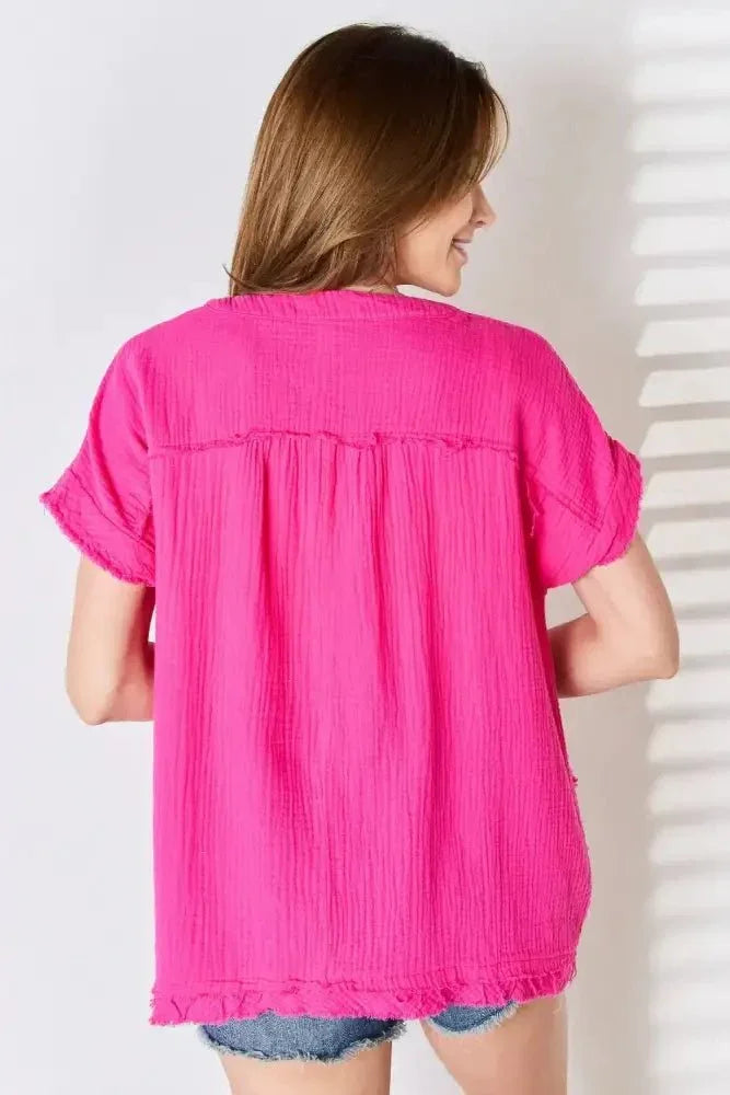 Zenana Full Size Raw Hem Short Sleeve Top - Update AvenueTrendsi100101806810971100101806810971cc663b20 - cd90 - 46d1 - 8575 - a93ab13761ab - MaxHot Pink