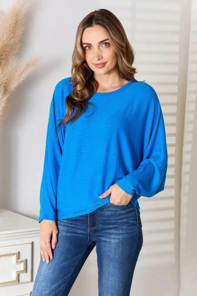 Zenana Full Size Round Neck Batwing Sleeve Blouse - Update AvenueTrendsi100101961733908100101961733908e9174838fdd3474baf75bde0132db937 - MaxBlue