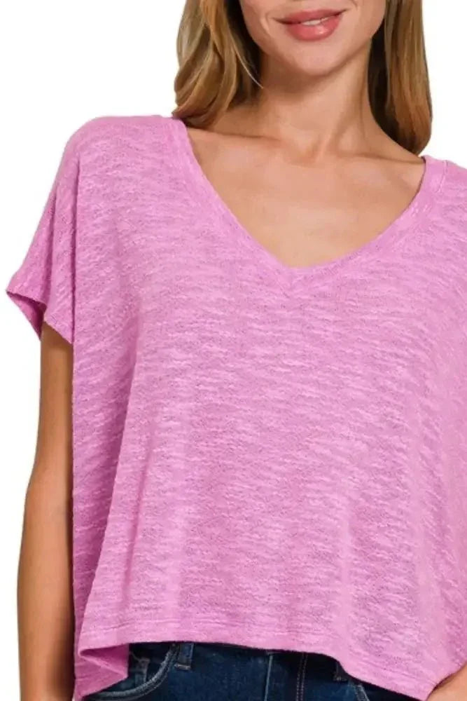 Zenana Hacci Slub V - neck Drop Shoulder Crop Top - Update AvenueT-ShirtsTrendsi100100091021606100100091021606c4daee8c - a994 - 4586 - bde8 - 2a39d33e8374 - Max - OriginBRIGHT MAUVE