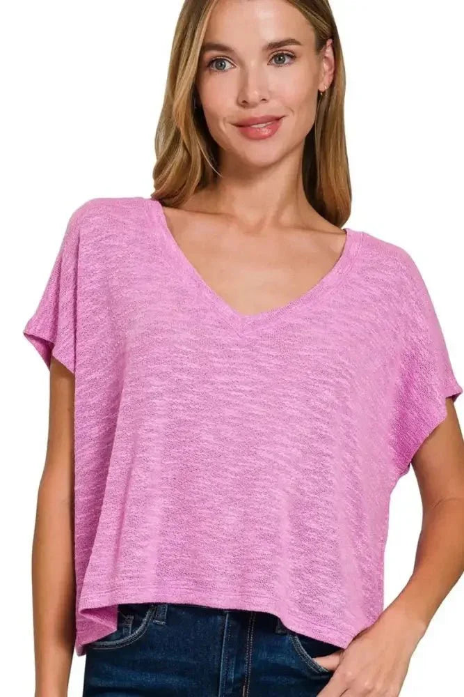 Zenana Hacci Slub V - neck Drop Shoulder Crop Top - Update AvenueT-ShirtsTrendsi10010009102160610010009102160617f2956c - 54fe - 48a8 - 905f - 8cb935e5653a - Max - OriginBRIGHT MAUVE