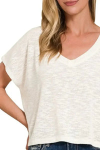 Zenana Hacci Slub V - neck Drop Shoulder Crop Top - Update AvenueT-ShirtsTrendsi100100276461739100100276461739cd523ea4 - 2bb6 - 464b - a8c4 - d89f14d98d3e - Max - OriginIVORY