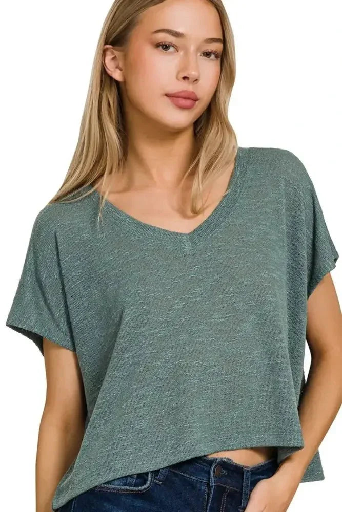 Zenana Hacci Slub V - neck Drop Shoulder Crop Top - Update AvenueT-ShirtsTrendsi100100709021797100100709021797b71fd916 - 3227 - 487e - 8120 - 473a7aefe09f - Max - OriginASH JADE