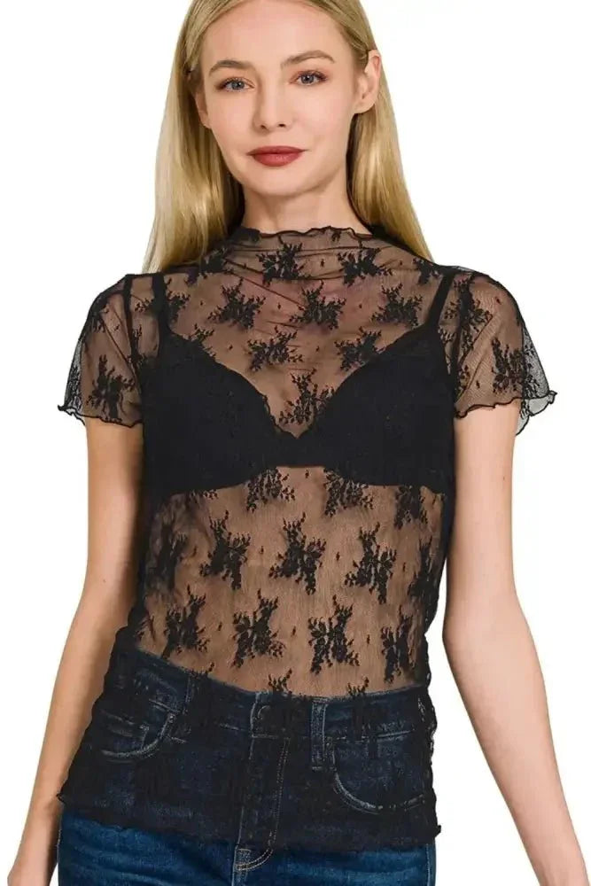 Zenana Lace See - through Layering Short Sleeve Top - Update AvenueT-ShirtsTrendsi100100274511045100100274511045d8dd385f - 97a1 - 42e4 - a34a - 0cd1253f6cab - Max - OriginBLACK