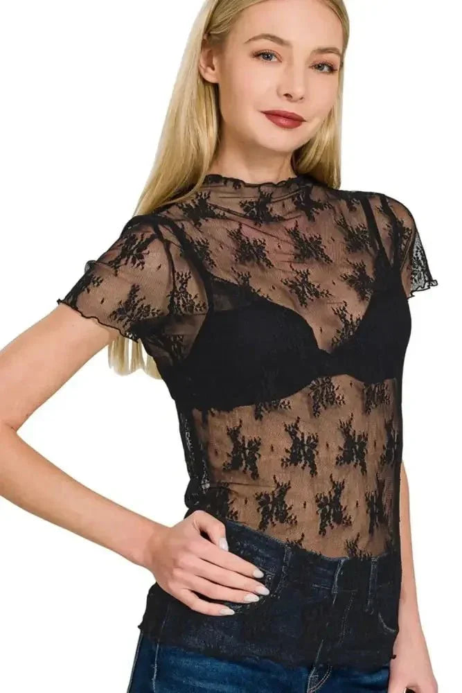 Zenana Lace See - through Layering Short Sleeve Top - Update AvenueT-ShirtsTrendsi100100274511045100100274511045ae96cc3b - e942 - 4692 - a0c9 - c58a90206a8e - Max - OriginBLACK