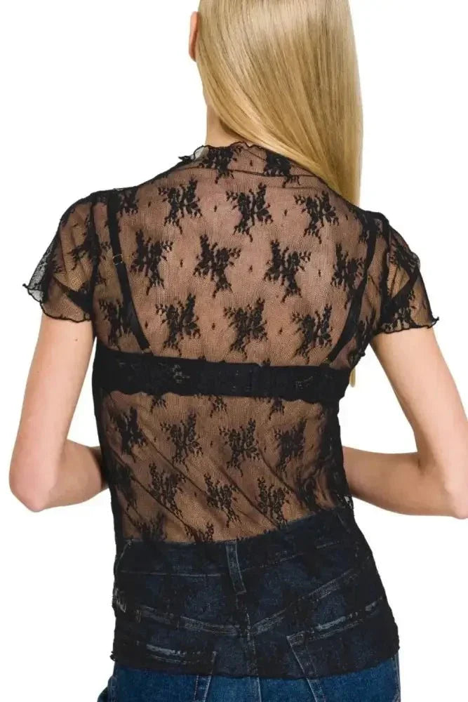 Zenana Lace See - through Layering Short Sleeve Top - Update AvenueT-ShirtsTrendsi10010027451104510010027451104585c04a08 - 2ccd - 4e3c - 80d7 - a6e43c0fc350 - Max - OriginBLACK