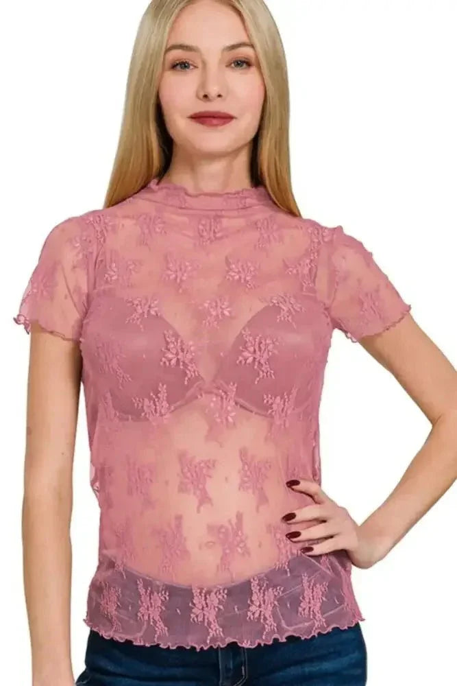 Zenana Lace See - through Layering Short Sleeve Top - Update AvenueT-ShirtsTrendsi100100310861315100100310861315c036aee5 - ca56 - 4c2d - ba6b - be480e584c7c - Max - OriginLT ROSE