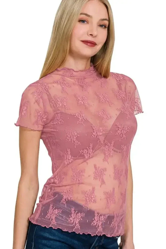 Zenana Lace See - through Layering Short Sleeve Top - Update AvenueT-ShirtsTrendsi100100310861315100100310861315a15f5464 - 0ff1 - 465c - bd6b - 0a520dd7b44e - Max - OriginLT ROSE