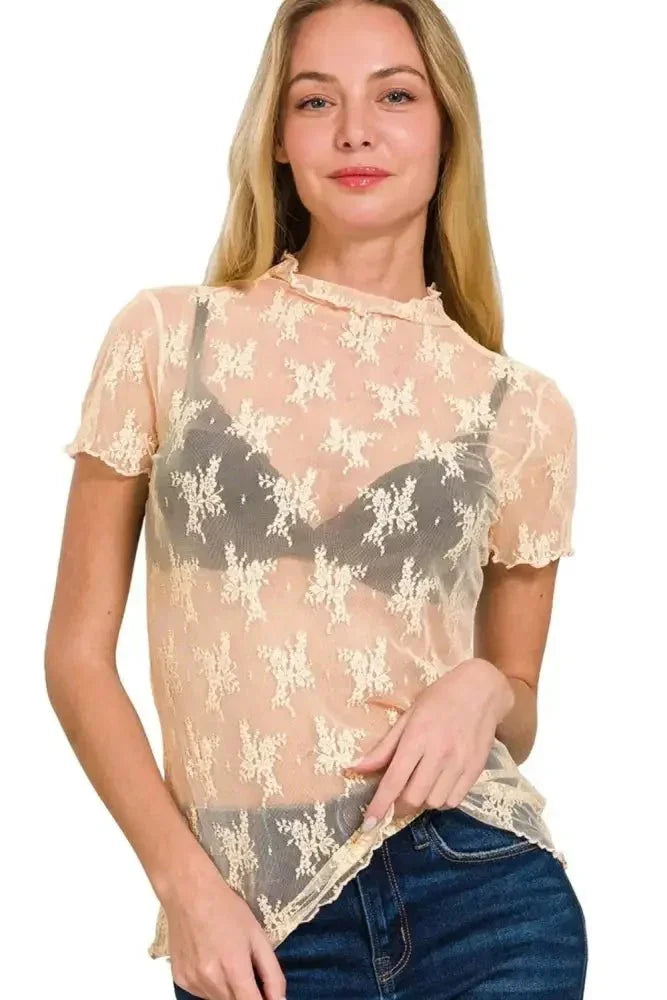Zenana Lace See - through Layering Short Sleeve Top - Update AvenueT-ShirtsTrendsi10010038695181910010038695181930a32312 - 1ab9 - 42ba - 837c - 8f1d44a1779a - Max - OriginNUDE