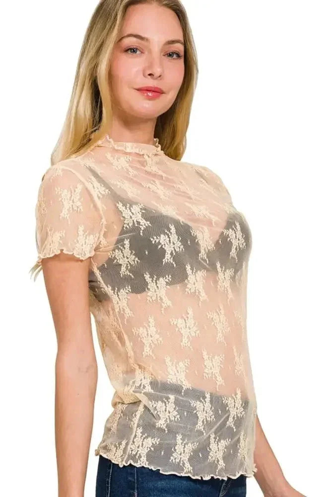Zenana Lace See - through Layering Short Sleeve Top - Update AvenueT-ShirtsTrendsi100100386951819100100386951819014959e5 - e6de - 451b - 917e - f8de362aac09 - Max - OriginNUDE