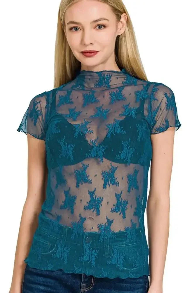 Zenana Lace See - through Layering Short Sleeve Top - Update AvenueT-ShirtsTrendsi10010078316195610010078316195604171e02 - 0a5d - 4ed9 - a8b9 - 9a35b7cb3963 - Max - OriginTEAL
