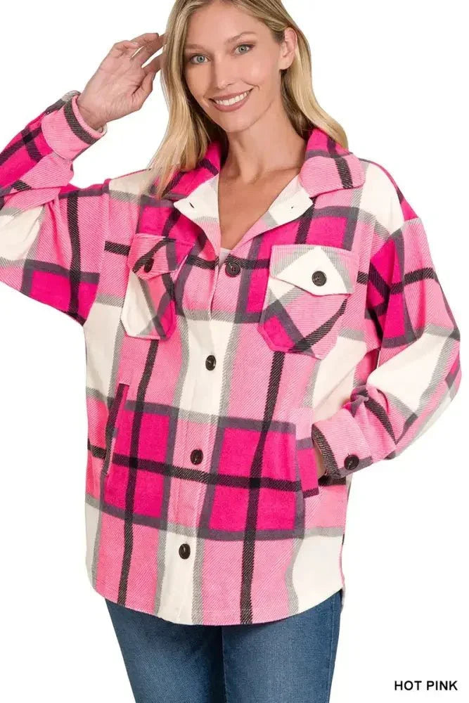Zenana Oversized Plaid Fleece Shacket - Update AvenueTrendsi100100042161588100100042161588be9a89b8 - b608 - 400d - acd2 - afc4a6e610d7 - Max - OriginHOT PINK