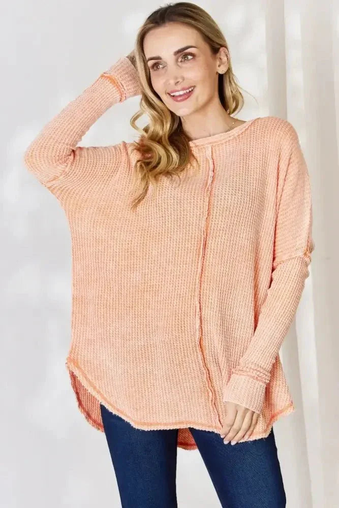 Zenana Oversized Washed Waffle Long Sleeve Top - Update AvenueTrendsi100101570080083100101570080083ba6c25e9 - 466e - 4439 - af4b - c02d5a9713f8 - MaxLight Orange