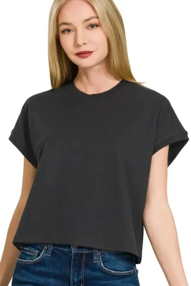 Zenana Premium Cotton Relaxed Crop Tee - Update AvenueT-ShirtsTrendsi1001004942614491001004942614496946b599 - e38c - 45b7 - aa6f - cd7d29d9493e - Max - OriginBLACK
