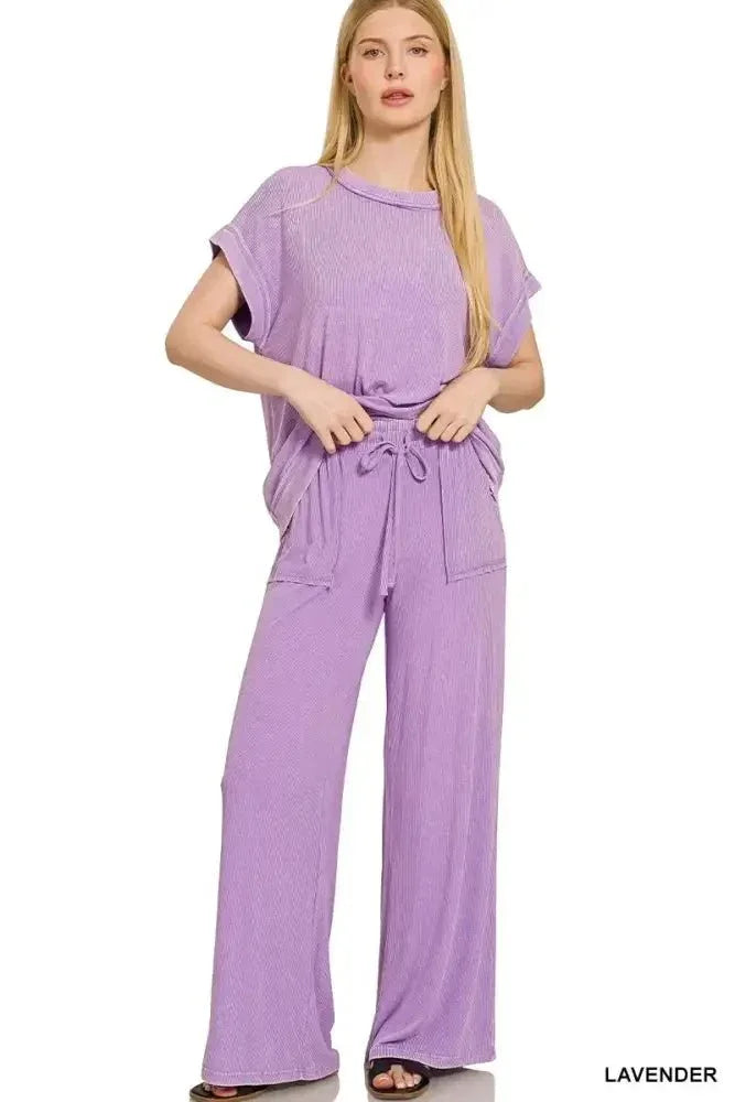 Zenana Ribbed Acid Wash Rayon Top & Pants Set - Update AvenueDaily EssentialsTrendsi100100703181568100100703181568ed9eab8357454f69ae65b3f29f5bd552 - Max - OriginLAVENDER