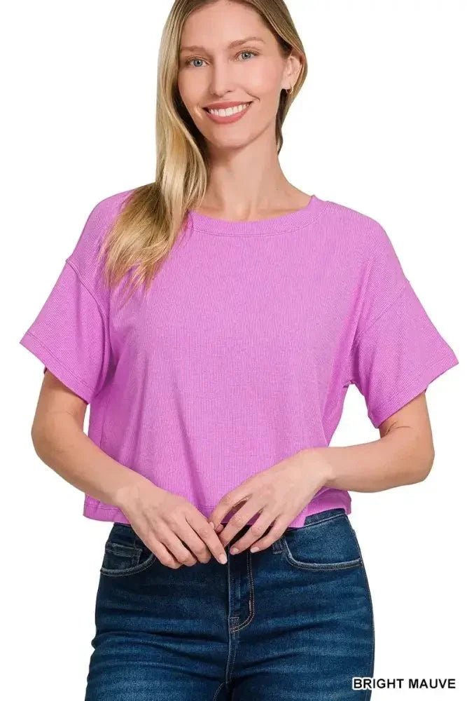 Zenana Ribbed Round - Neck Crop T-Shirt - Update AvenueT-ShirtsTrendsi1001003394711151001003394711155a2cec956b8f4685bc1755b61601cd47 - Max - OriginBRIGHT MAUVE