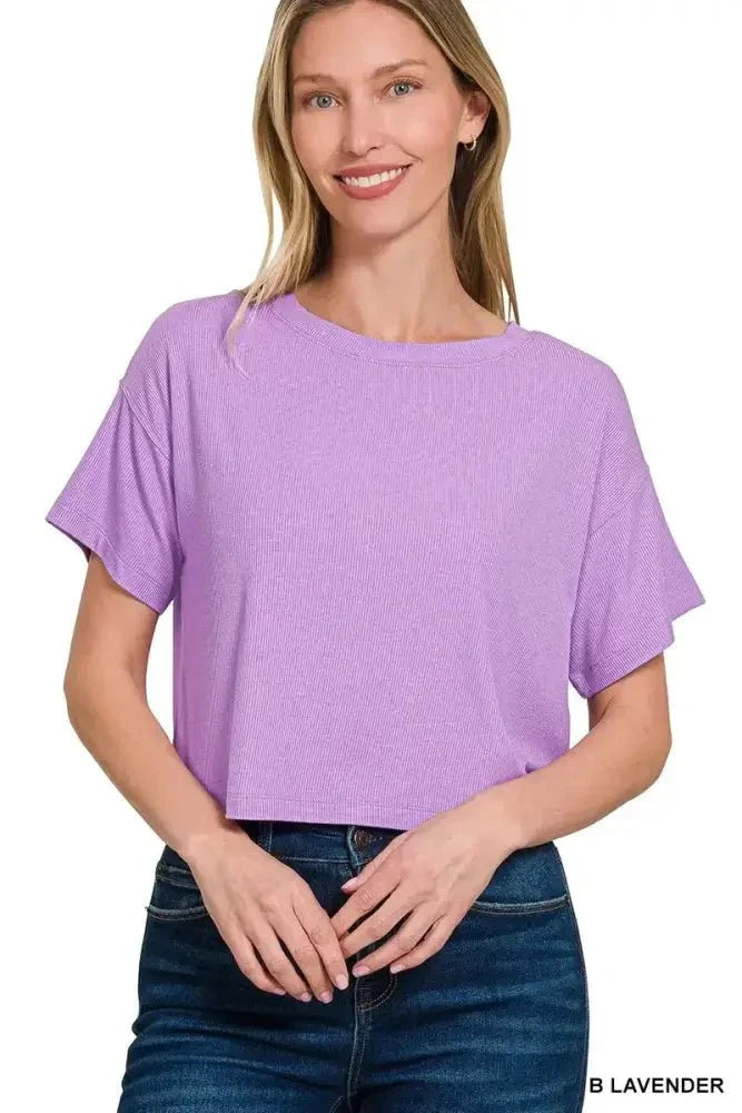 Zenana Ribbed Round - Neck Crop T-Shirt - Update AvenueT-ShirtsTrendsi1001004172019141001004172019149dc4036743844d30b8d83527c60e87fc - Max - OriginB LAVENDER