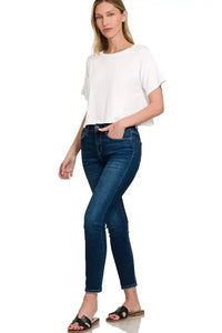 Zenana Ribbed Round - Neck Crop T-Shirt - Update AvenueT-ShirtsTrendsi1001005687510891001005687510897a32711919734a5099f05affe6a69587 - Max - OriginWHITE