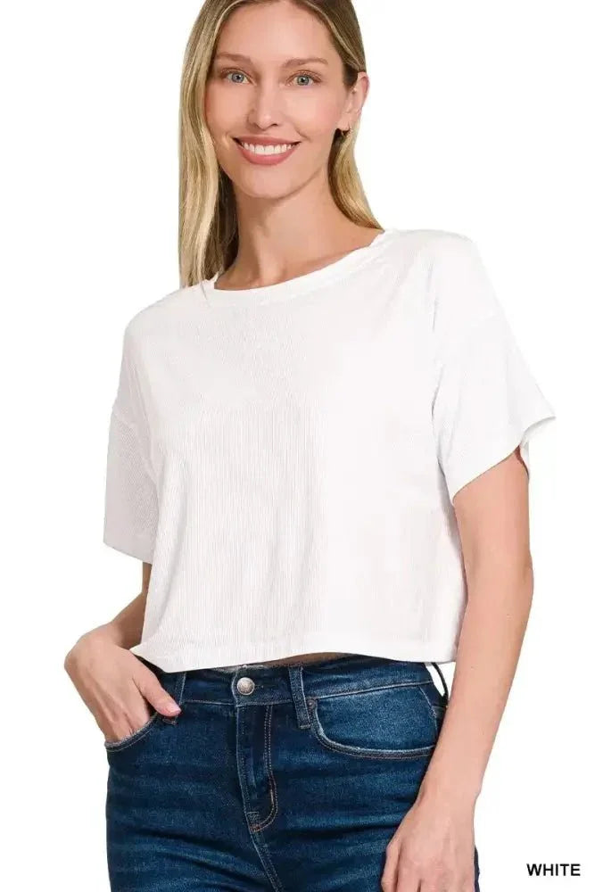 Zenana Ribbed Round - Neck Crop T-Shirt - Update AvenueT-ShirtsTrendsi100100568751089100100568751089597ccd47440249dcb334df942afd04eb - Max - OriginWHITE