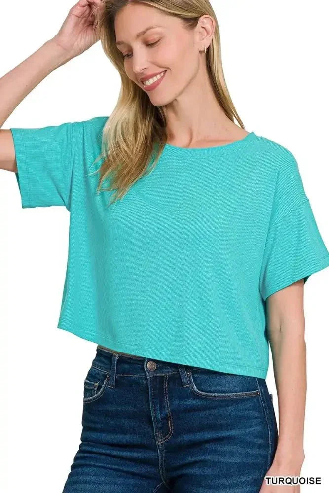 Zenana Ribbed Round - Neck Crop T-Shirt - Update AvenueT-ShirtsTrendsi100100949341800100100949341800ab1f63c45a4e4b2b8cac7b8970a5a7d9 - Max - OriginTURQUOISE