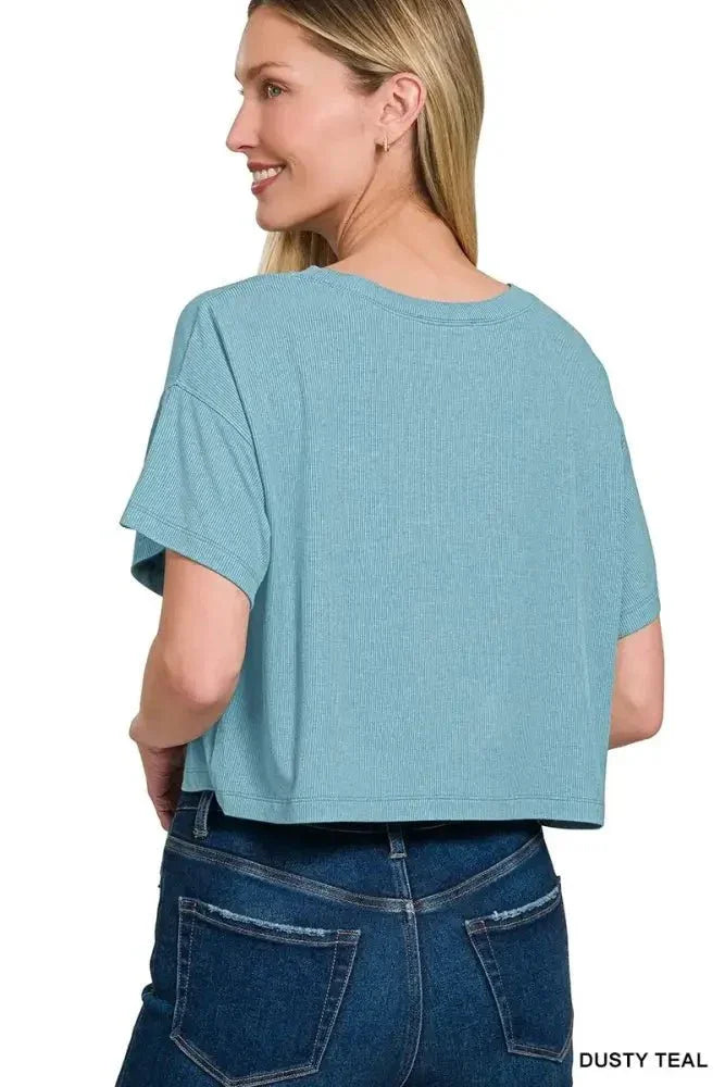 Zenana Ribbed Round - Neck Crop T-Shirt - Update AvenueT-ShirtsTrendsi1001009757515071001009757515075eb392e6a2da4bd5b62a83dbd6916ed9 - Max - OriginDUSTY TEAL