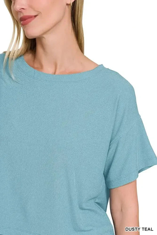 Zenana Ribbed Round - Neck Crop T-Shirt - Update AvenueT-ShirtsTrendsi1001009757515071001009757515071ae2392651d0457ba7dcb132488713e4 - Max - OriginDUSTY TEAL
