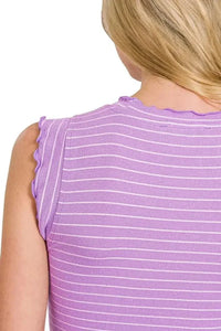 Zenana Ribbed Ruffle Trim Sleeveless Stripe Top - Update AvenueTrendsi10010036474103410010036474103496a2bd8d - 37a5 - 4f5e - 9b7e - b08d37bcb432 - Max - OriginB LAVENDER/WHITE