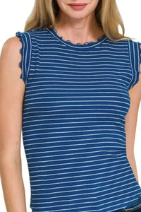Zenana Ribbed Ruffle Trim Sleeveless Stripe Top - Update AvenueTanks & CamisTrendsi100100369111476100100369111476bb77035d - 59d8 - 4f62 - a8e2 - 1f17c3174577 - Max - OriginLT NAVY/WHITE