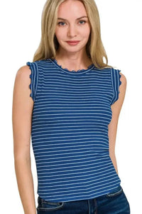Zenana Ribbed Ruffle Trim Sleeveless Stripe Top - Update AvenueTanks & CamisTrendsi1001003691114761001003691114767ec3015b - 8d06 - 4aac - 8f93 - 3bd4ef739473 - Max - OriginLT NAVY/WHITE