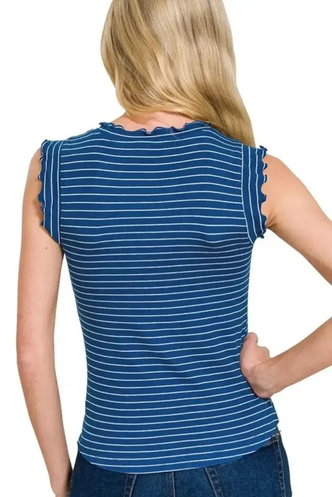 Zenana Ribbed Ruffle Trim Sleeveless Stripe Top - Update AvenueTanks & CamisTrendsi1001003691114761001003691114760e115b9c - f94c - 4489 - beb6 - 5558f924b3d3 - Max - OriginLT NAVY/WHITE