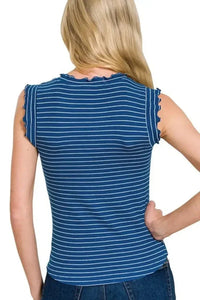 Zenana Ribbed Ruffle Trim Sleeveless Stripe Top - Update AvenueTanks & CamisTrendsi1001003691114761001003691114760e115b9c - f94c - 4489 - beb6 - 5558f924b3d3 - Max - OriginLT NAVY/WHITE
