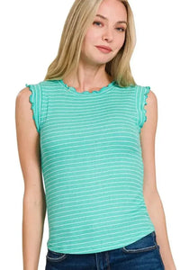 Zenana Ribbed Ruffle Trim Sleeveless Stripe Top - Update AvenueTrendsi100100579601815100100579601815d8fb8e02 - 4cc5 - 4f16 - a2d2 - 82621d01cf53 - Max - OriginMINT/WHITE