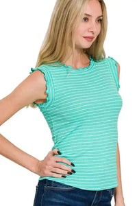Zenana Ribbed Ruffle Trim Sleeveless Stripe Top - Update AvenueTrendsi10010057960181510010057960181547be9d9b - 3e61 - 4e24 - 9a58 - 8f1b07a7825e - Max - OriginMINT/WHITE